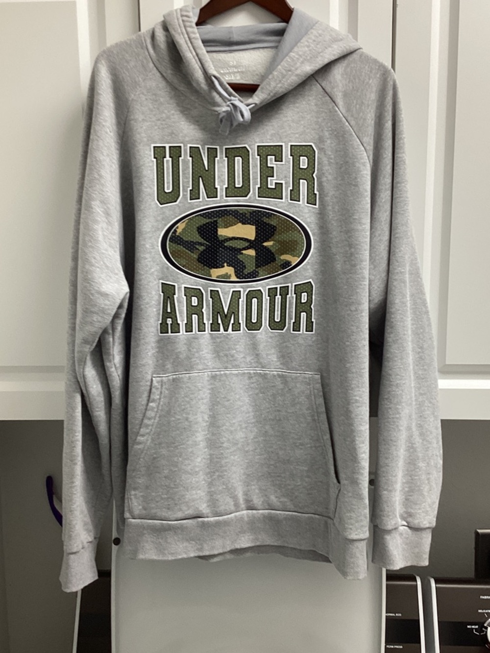 Under Armour Gray Zip-Up Hoodie with Green Camo Logo